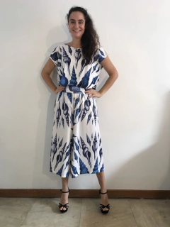 Calça Pantacourt Jersey Concha Azul