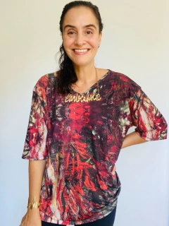 Blusa Manga 3/4 V Jersey Monet Vermelho