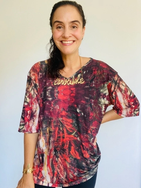 Blusa Manga 3/4 V Jersey Monet Vermelho