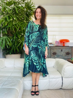 Vestido Plissado Crepe Costela de Adão