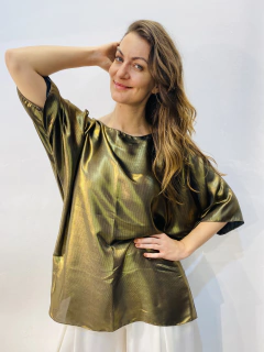 Camiseta Morcego Cetim Dourado Metalizado