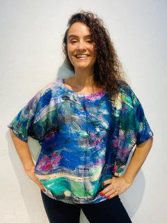 Camiseta Morcego Cetim Joan Blue on internet