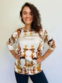 Blusa Manga 3/4 Seda Pura Castiçal Branco