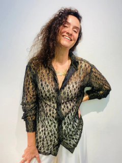 Camisa Social Renda Preto c/ Dourado - loja online