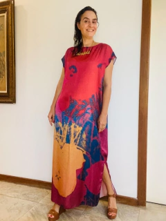 Vestido Kaftan Longo Cetim Pop Flower - loja online