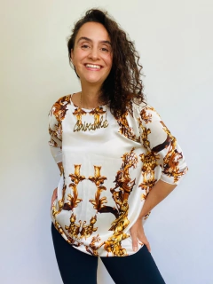 Blusa Manga 3/4 Seda Pura Castiçal Branco - comprar online