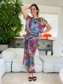 Saia Pareô Longo Chiffon Paul Klee Rosa - comprar online