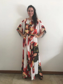 Vestido Cigana Longo Evasê Crepe Rosa Ocre