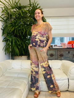 Camiseta Kaftan Cropped Cetim Monet Amarelo - comprar online