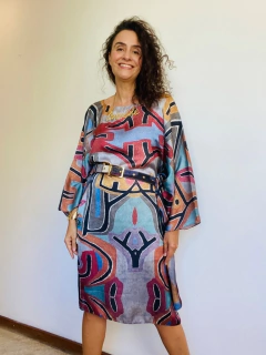 Vestido Maxi Curto Cetim Paul Klee Rosa - loja online