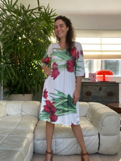 Vestido Evasê 3/4 Jersey Tulipa Vermelha - comprar online