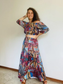 Saia Babados Longa Tafetá Paul Klee Rosa - ALESSA