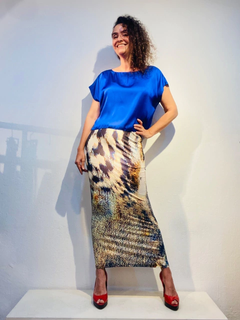 Saia Reta Longa Malha Onça Preta