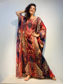 Vestido Maxi Longo Cetim Leques - loja online