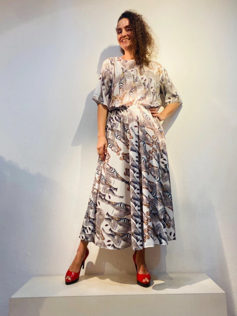 Saia Evasê Tafetá Zebra