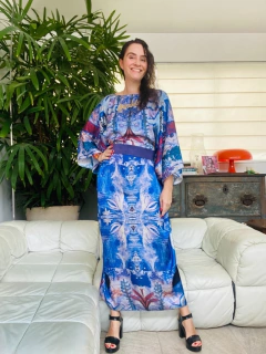 Vestido Maxi Longo Cetim Paul Klee Azul - ALESSA