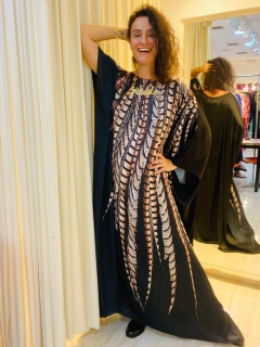 Vestido Maxi Longo Cetim Faisão Preto