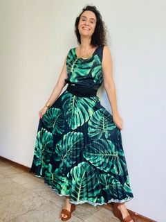 Saia Plissada Longa Crepe Costela de Adao Preto - ALESSA