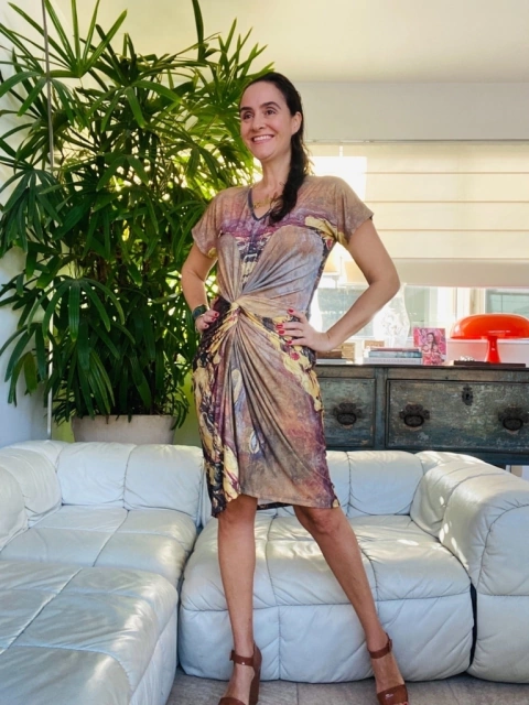 Vestido Torcido Jersey Monet Amarelo