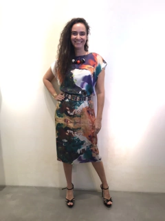 Vestido Kaftan Curto Cetim Comunhão