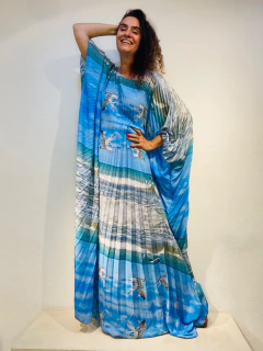 Vestido Plissado Longo Crepe Gaivotas - comprar online