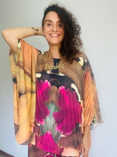 Camiseta Plissada Crepe Orquidea Amarelo - ALESSA