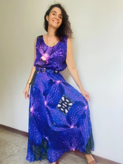 Saia Plissada Longa Crepe Orquídea Roxo on internet