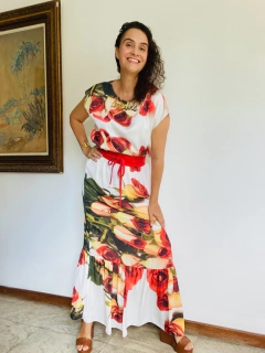 Saia Babado Longo Chiffon Rosa Ocre - loja online