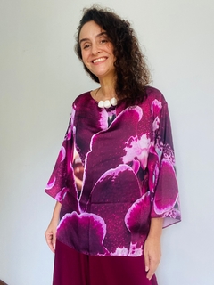 Blusa 3/4 Cetim Orquidea Vinho - ALESSA
