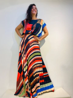 Vestido Kaftan Saia Plissado Longo Crepe Klee Listra na internet