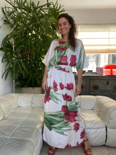 Vestido Longo Morcego Cetim Tulipa Vermelha - loja online