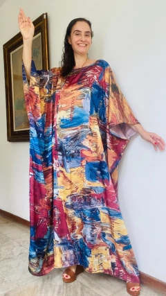 Vestido Maxi Longo Cetim Pop Paint