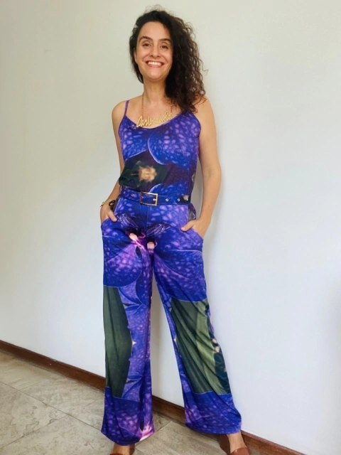 Macacão Alcinha Calça Reta Orquídea Roxo