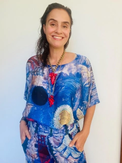 Camiseta Morcego Cetim Paul Klee Azul