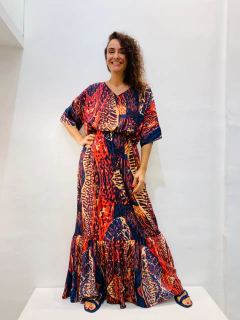 Vestido Morcego Babado Crepe Leque