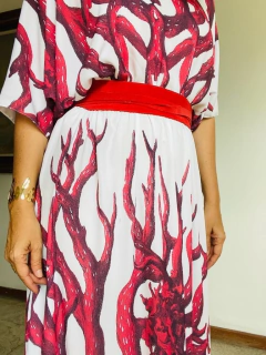 Image of Vestido Morcego Babado Longo Crepe Coral