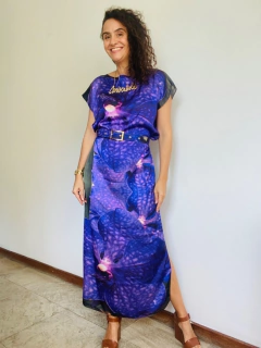 Vestido Kaftan Longo Cetim Orquídea Roxo - online store