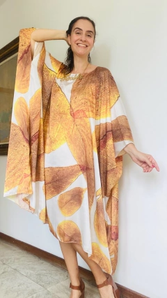 Vestido Maxi Curto Cetim Folhas Douradas na internet