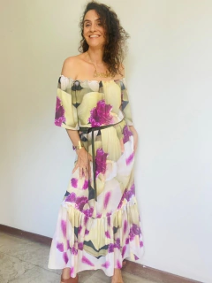Vestido Cigana Longo Babado Crepe Orquídea Branca on internet