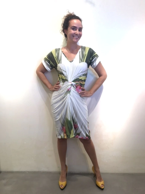 Vestido Torcido Jersey Folhagem Verde