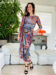 Saia Pareô Longo Chiffon Paul Klee Rosa - ALESSA