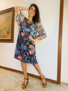 Vestido T Gola V Jersey Monet Azul - comprar online