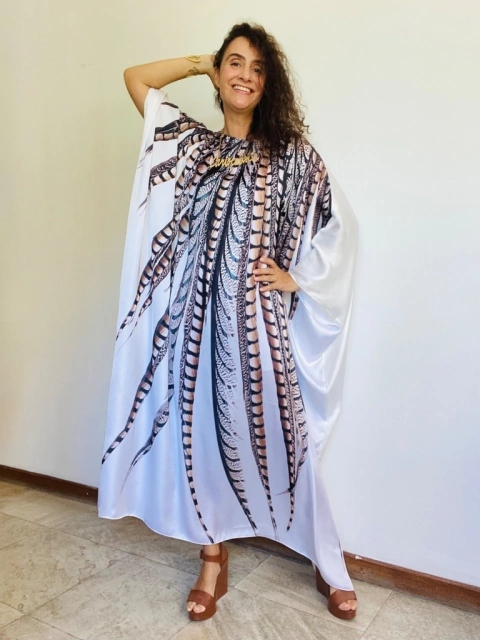 Vestido Longo Maxi Cetim Faisão Branco