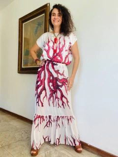 Saia Babados Longa Chiffon Coral on internet