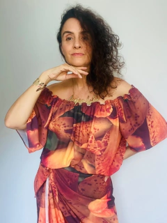 Blusa Cigana Crepe Orquídea Laranja - ALESSA
