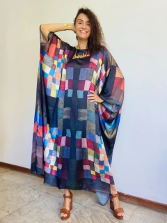 Vestido Maxi Longo Cetim Paul Klee Colorido