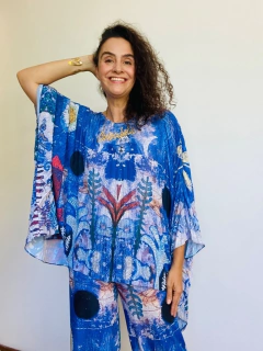 Camiseta Plissada Crepe Paul Klee Azul - loja online