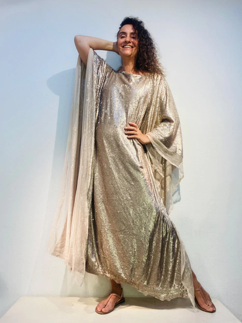 Vestido Maxi Longo Paetê Champagne