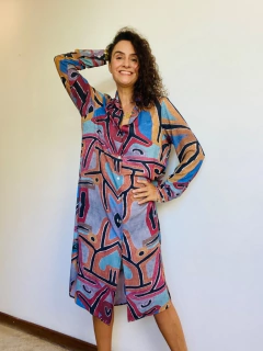 Vestido Chemise Curto Crepe Paul Klee Rosa - loja online