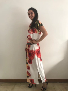 Vestido Longo Saia Fendas Jersey Rosa Ocre on internet